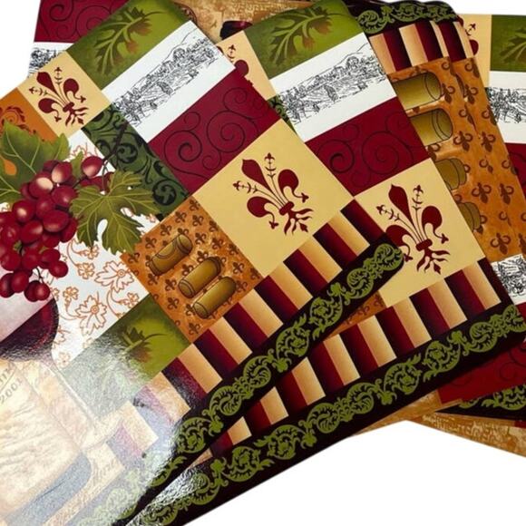 12 Home Collection Wine Bottle Cork Grapes French Vineyard Vinyl Placemats - Picture 3 of 6